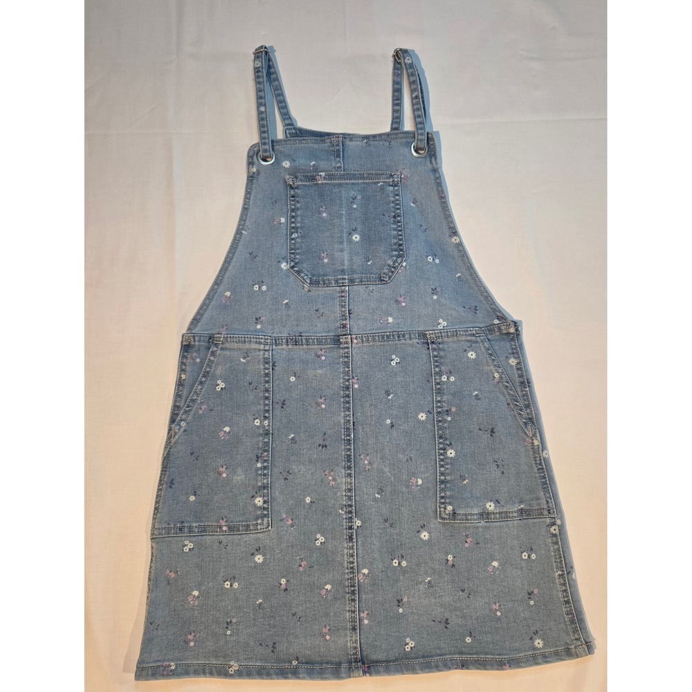 Cat & Jack Girls Floral Denim Overall Dress Light Wash Blue Size L 10/12